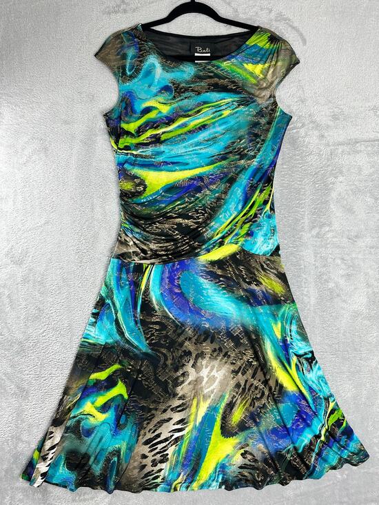 Bali Dresses & Skirts - Y2K Vibrant Abstract Animal Print Midi Swing Dress Cap Sleeves Indie Sleaze 12